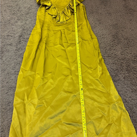 Anthropologie Seen Worn Kept Satin Ruffle Midi Dress Sleeveless Gold Yellow 2 - Picture 3 of 8